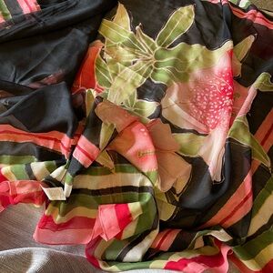 Floral and Striped Sheer Scarf By Roxanne